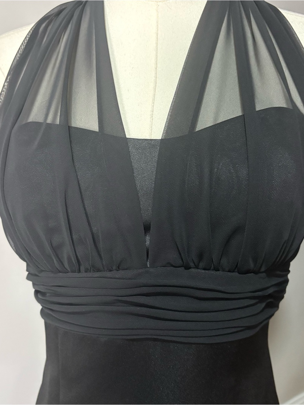 David’s Bridal Black Halter Dress Sz 6 Satin Gown Chiffon Prom Bridesmaid - Picture 3 of 12